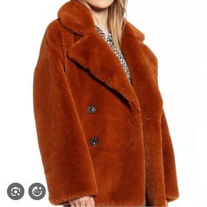 Kenneth Cole Rich Brown Faux Fur Coat